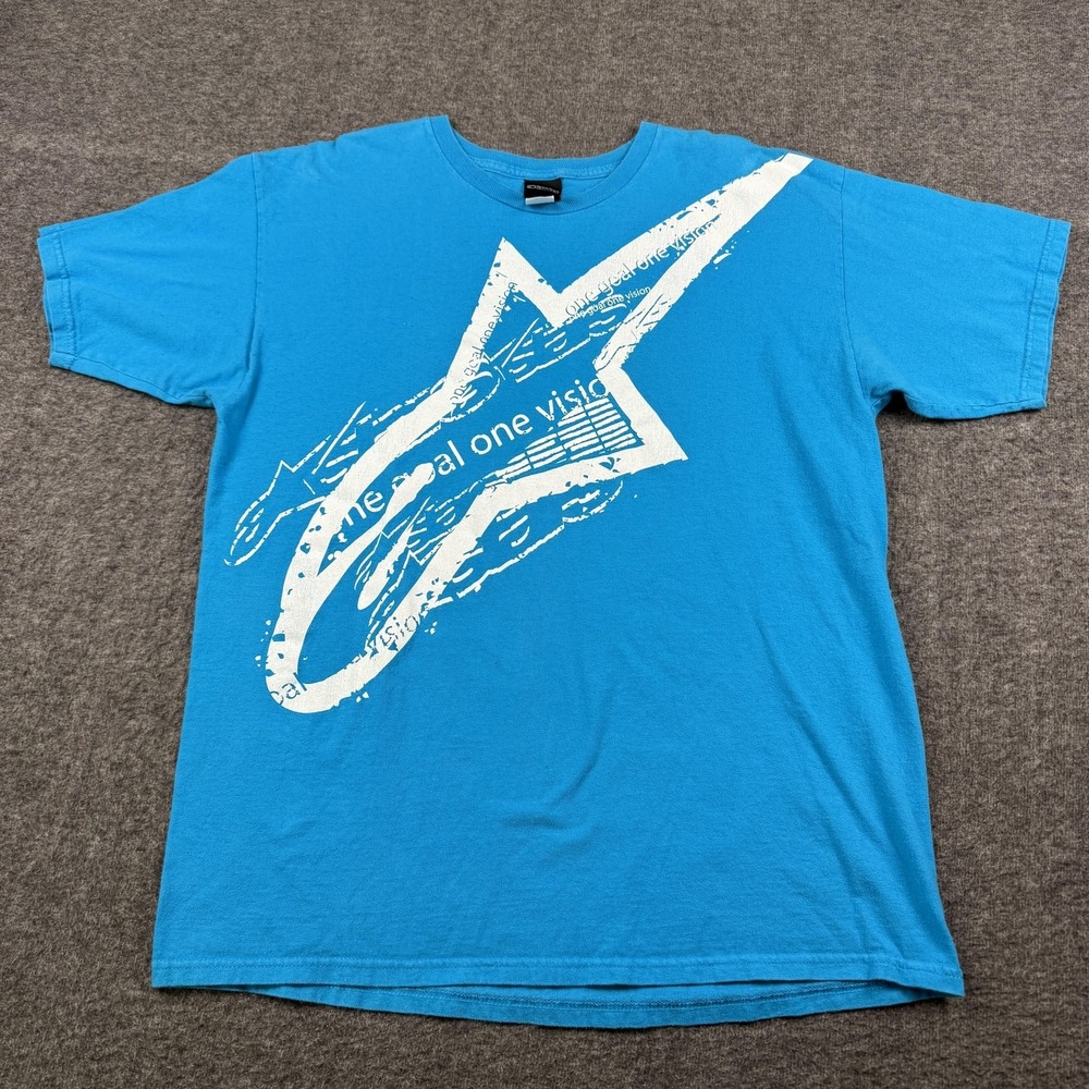 Vintage Alpinestars Shirt Mens Large Blue Motocross Graphic Tee Y2K Grunge Moto